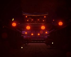 Preview wallpaper pagoda, lanterns, glow, dark, night