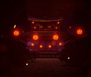 Preview wallpaper pagoda, lanterns, glow, dark, night