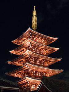 Preview wallpaper pagoda, roof, architecture, night