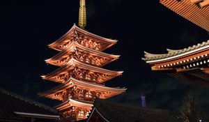 Preview wallpaper pagoda, roof, architecture, night