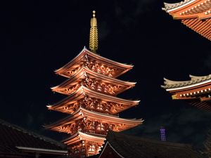 Preview wallpaper pagoda, roof, architecture, night