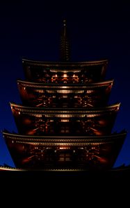 Preview wallpaper pagoda, roof, building, night, lighting