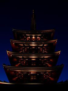 Preview wallpaper pagoda, roof, building, night, lighting