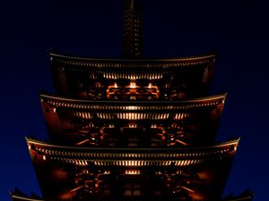 Preview wallpaper pagoda, roof, building, night, lighting