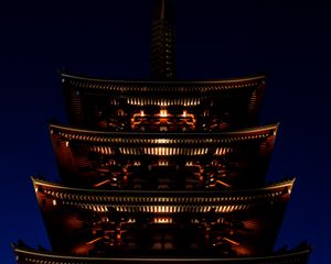 Preview wallpaper pagoda, roof, building, night, lighting