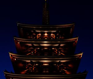 Preview wallpaper pagoda, roof, building, night, lighting