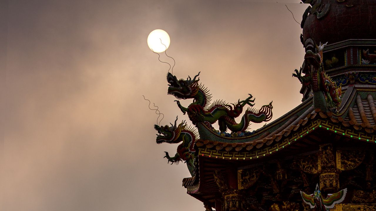 Wallpaper pagoda, roof, dragons, asia, architecture