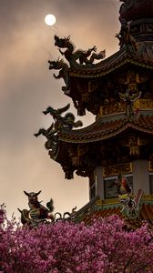 Preview wallpaper pagoda, roof, dragons, asia, architecture