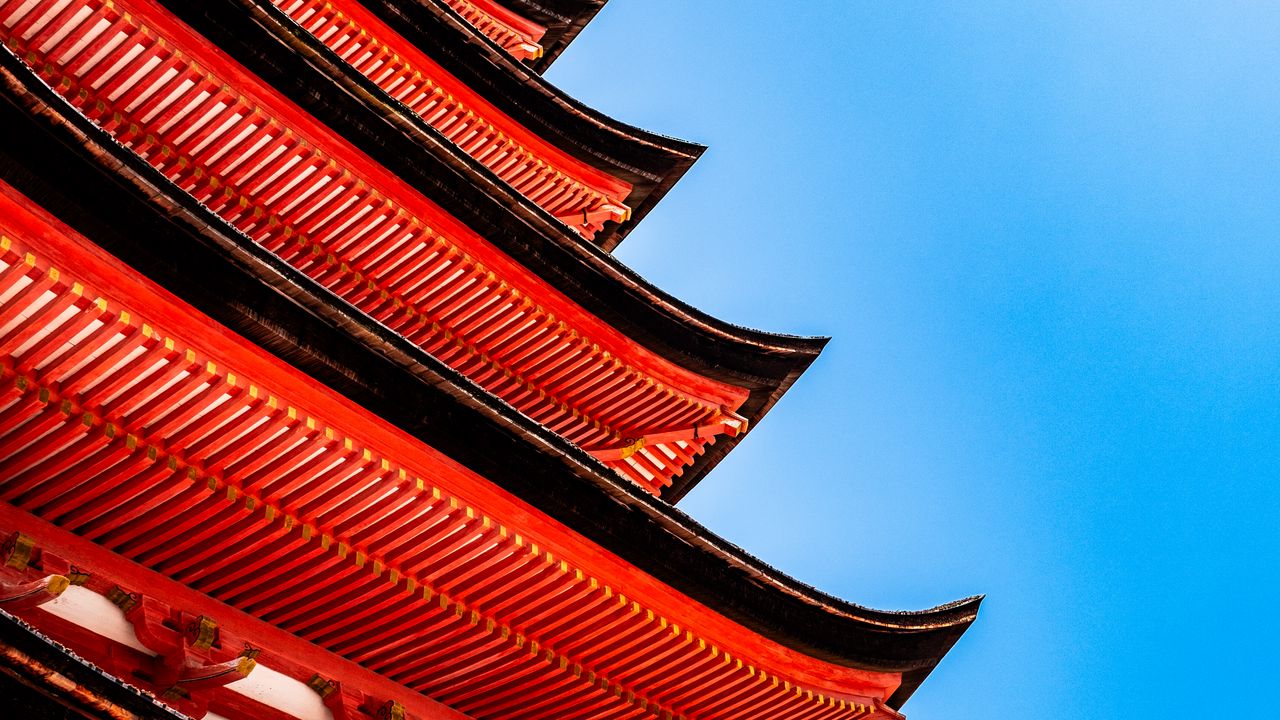 Wallpaper pagoda, roof, sky, architecture, red