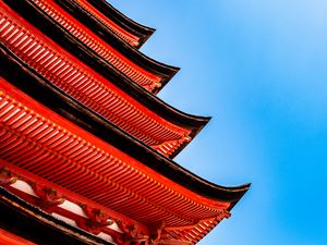 Preview wallpaper pagoda, roof, sky, architecture, red