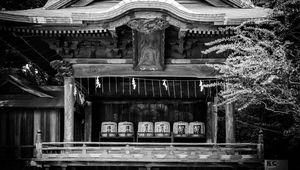 Preview wallpaper pagoda, roof, wooden, black and white, architecture