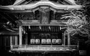 Preview wallpaper pagoda, roof, wooden, black and white, architecture