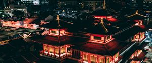 Preview wallpaper pagoda, roofs, architecture, china, night city, aerial view