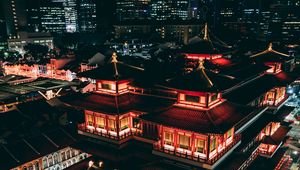 Preview wallpaper pagoda, roofs, architecture, china, night city, aerial view