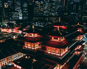 Preview wallpaper pagoda, roofs, architecture, china, night city, aerial view