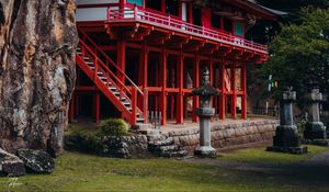 Preview wallpaper pagoda, stairs, building, architecture, asia