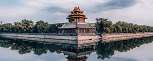 Preview wallpaper pagoda, temple, architecture, water, bushes