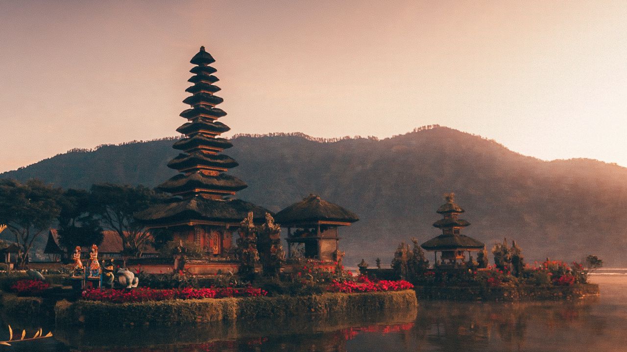 Wallpaper pagoda, temple, architecture, lake, reflection, twilight