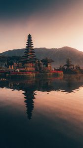Preview wallpaper pagoda, temple, architecture, lake, reflection, twilight
