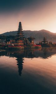 Preview wallpaper pagoda, temple, architecture, lake, reflection, twilight