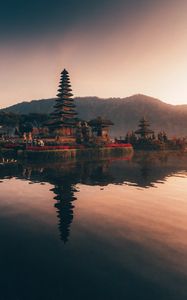 Preview wallpaper pagoda, temple, architecture, lake, reflection, twilight