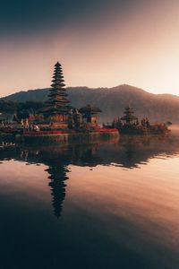 Preview wallpaper pagoda, temple, architecture, lake, reflection, twilight