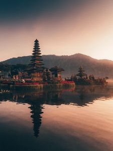 Preview wallpaper pagoda, temple, architecture, lake, reflection, twilight