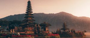 Preview wallpaper pagoda, temple, architecture, lake, reflection, twilight