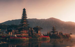 Preview wallpaper pagoda, temple, architecture, lake, reflection, twilight