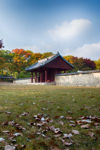 Preview wallpaper pagoda, temple, architecture, field, fence, trees, landscape