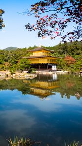Preview wallpaper pagoda, temple, architecture, trees, lake, landscape