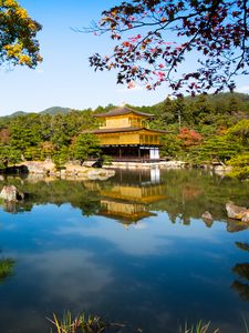 Preview wallpaper pagoda, temple, architecture, trees, lake, landscape