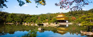 Preview wallpaper pagoda, temple, architecture, trees, lake, landscape