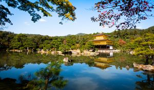 Preview wallpaper pagoda, temple, architecture, trees, lake, landscape