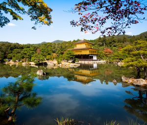 Preview wallpaper pagoda, temple, architecture, trees, lake, landscape