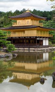 Preview wallpaper pagoda, temple, architecture, trees, lake, nature