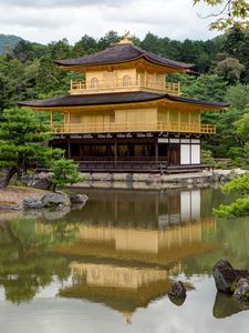 Preview wallpaper pagoda, temple, architecture, trees, lake, nature