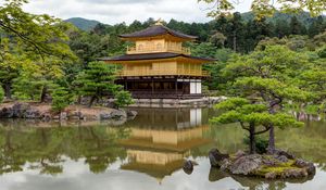 Preview wallpaper pagoda, temple, architecture, trees, lake, nature