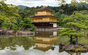 Preview wallpaper pagoda, temple, architecture, trees, lake, nature