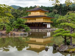 Preview wallpaper pagoda, temple, architecture, trees, lake, nature