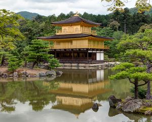 Preview wallpaper pagoda, temple, architecture, trees, lake, nature