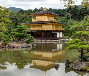 Preview wallpaper pagoda, temple, architecture, trees, lake, nature