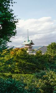 Preview wallpaper pagoda, temple, architecture, trees, nature, landscape