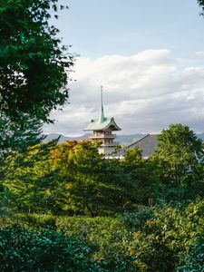 Preview wallpaper pagoda, temple, architecture, trees, nature, landscape