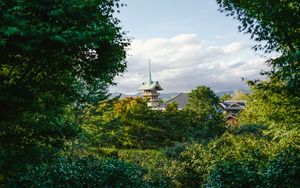 Preview wallpaper pagoda, temple, architecture, trees, nature, landscape