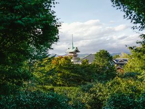 Preview wallpaper pagoda, temple, architecture, trees, nature, landscape