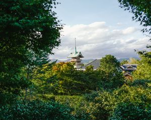 Preview wallpaper pagoda, temple, architecture, trees, nature, landscape