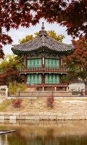 Preview wallpaper pagoda, temple, architecture, leaves