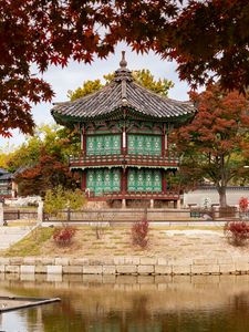 Preview wallpaper pagoda, temple, architecture, leaves