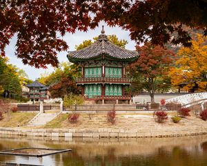 Preview wallpaper pagoda, temple, architecture, leaves